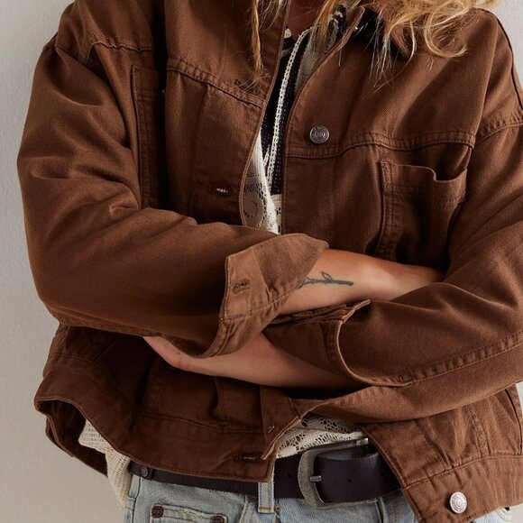 Free People  We The Free Opal Swing Denim Jacket XL BROWN - Picture 2 of 7